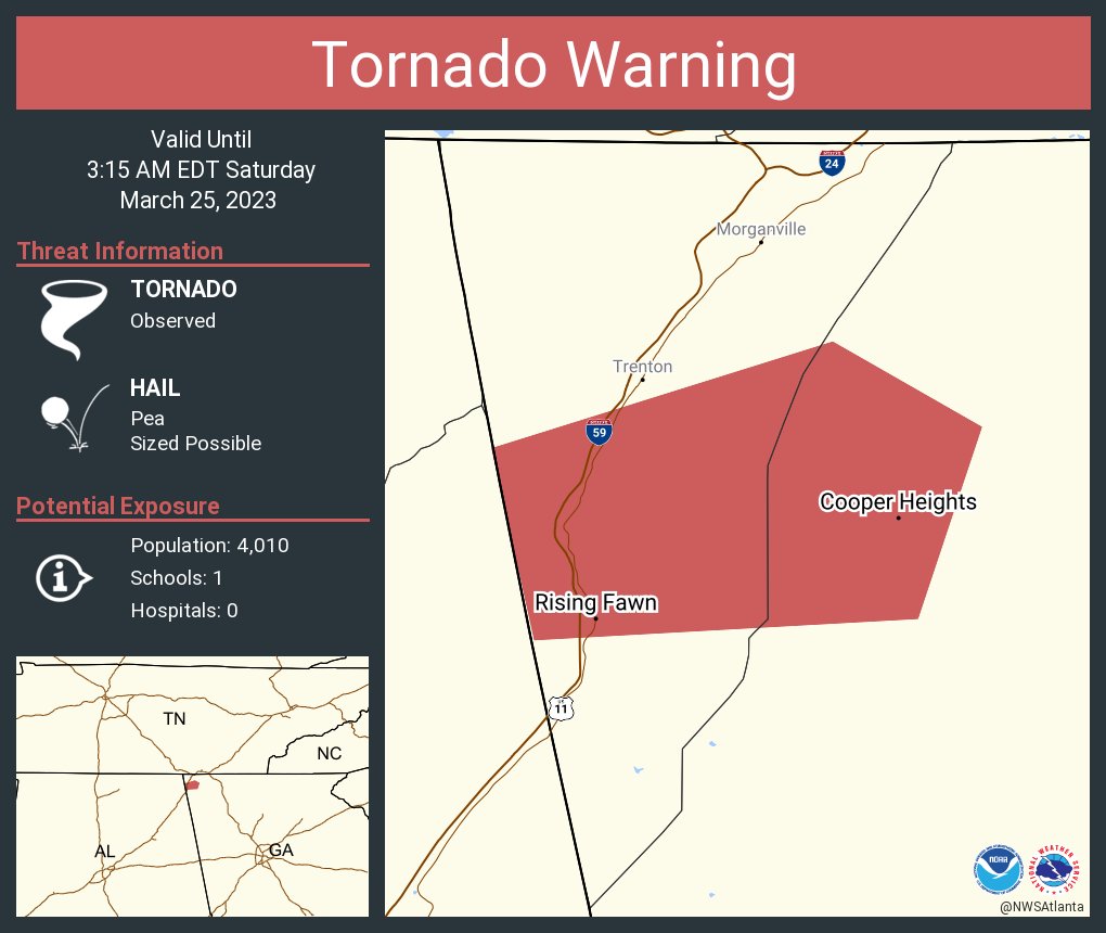 NWS Atlanta on Twitter "Tornado Warning including Rising Fawn GA and