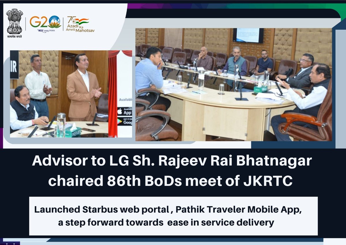 Advisor to LG Sh. Rajeev Rai Bhatnagar chaired 86th BoDs meet of JKRTC ; launched Starbus web portal , Pathik Traveler Mobile App , a step forward towards ease in service delivery . @PMOIndia @HMOIndia @OfficeOfLGJandK