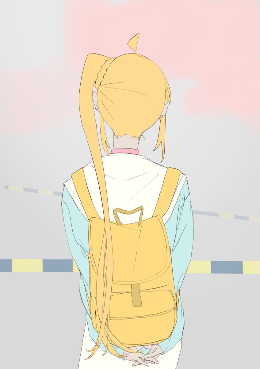 ijichi nijika 1girl solo blonde hair backpack bag long hair from behind  illustration images