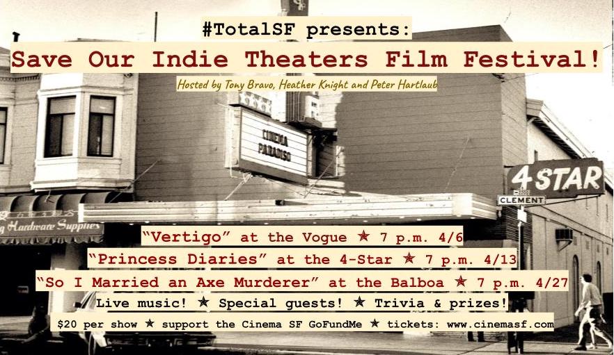 peterhartlaub's tweet photo. 🌟🌟🌟🌟 Breaking news! 🌟🌟🌟🌟

#TotalSF film festival! To save Cinema SF! We're going big and bold and fabulous!

"Vertigo" at @VogueTheaterSF  4/6
"Princess Diaries" at @4StarTheater 4/13
"Axe Murderer" at @balboatheatresf 4/27

 See you there! 🍿🍺⬇️

https://t.co/AWy5ucFXMh https://t.co/VcfljKdwl9