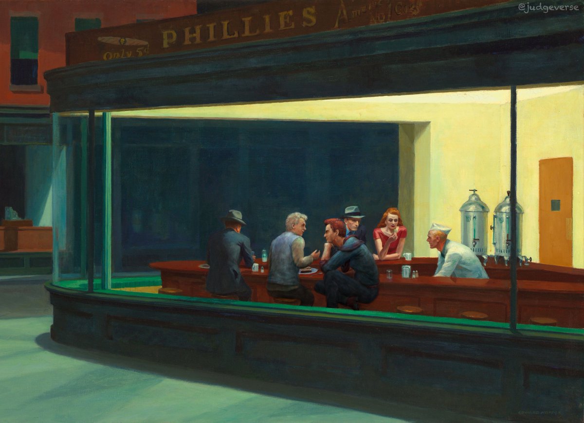 It was Aziraphale’s idea to visit America with Crowley after the 1941 incident, and he never could say no to a good diner. #goodomens #aziraphale #crowley #ineffablehusbands #edwardhopper #nighthawks #myart