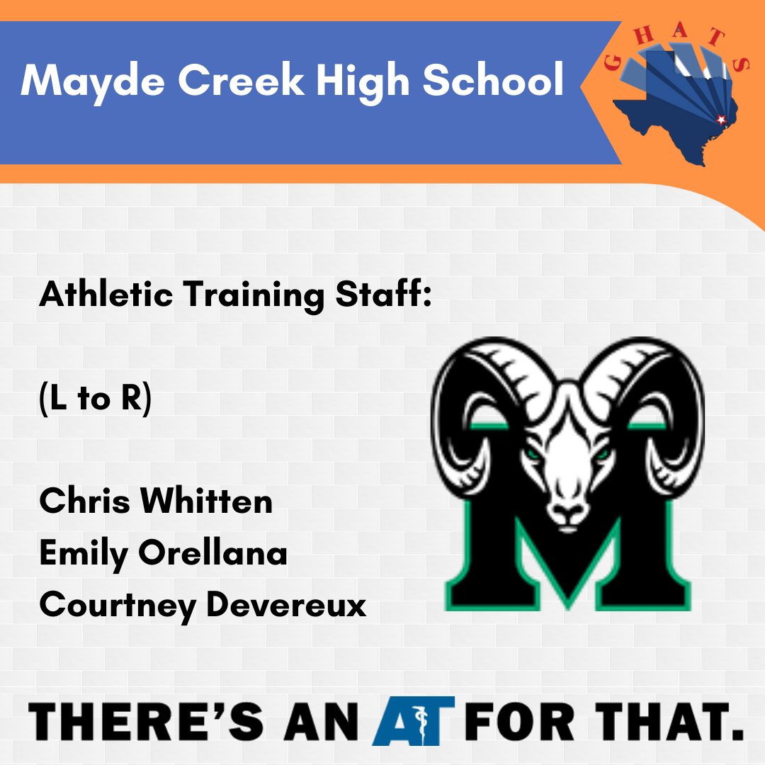 GHATSdotORG's tweet photo. (2/2) There's an AT for exemplary student-athlete healthcare: Mayde Creek High School. #NATM2023 #TheresAnATForThat #AT4me @NATA1950 @SWATAD6 @tsata_team @TexasSSAT https://t.co/IiFdtpVAVS