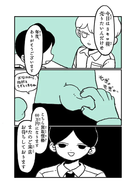 漫画予告 近日あげます
「脂肪が金になる世界の話」 