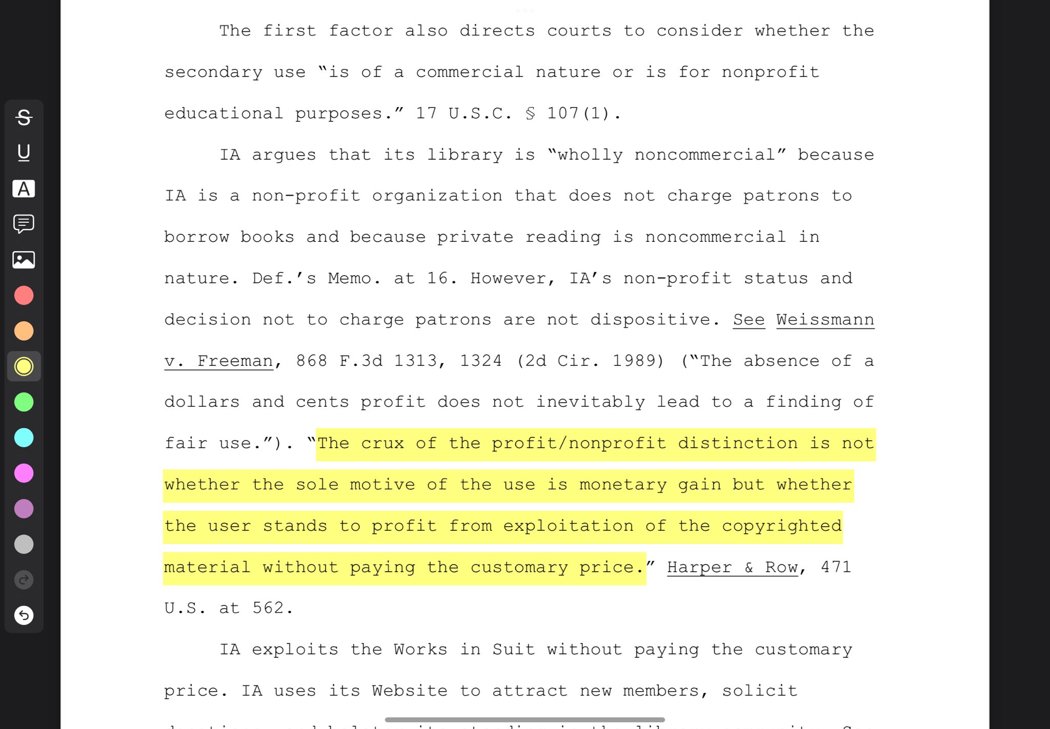 “The crux of the profit/nonprofit distinction is not
whether the sole motive of the use is monetary gain but whether
the user stands to profit from exploitation of the copyrighted
material without paying the customary price.”