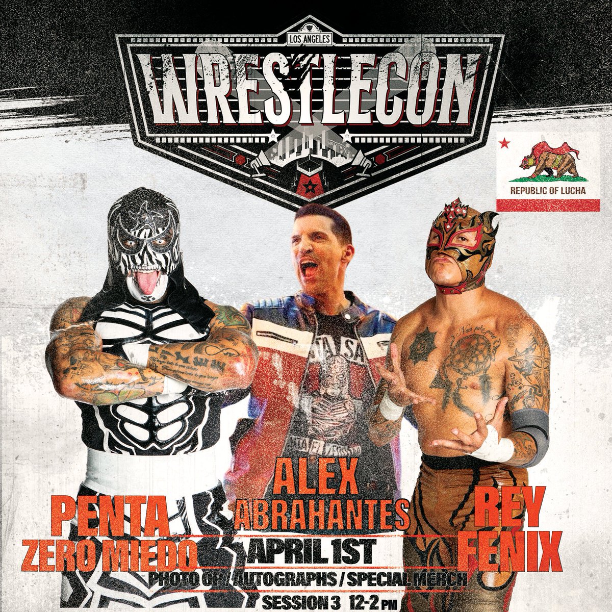 LuchaBrothersmx's tweet photo. ⭐️WRESTLECON MEET &amp; GREET SCHEDULE!⭐️

Session 1 Lucha Bros + Mark Briscoe: 9a -11:30a

Session 3 Mark Briscoe 9a -11a
Session 3 Lince Dorado 10a-12p
Session 3 Lucha Bros + Alex 12p-2p

⭐️Presale tix at 20% off:
https://t.co/iy2kved0t6
⭐️Session 3 day pass available! https://t.co/dkTBff1WjZ