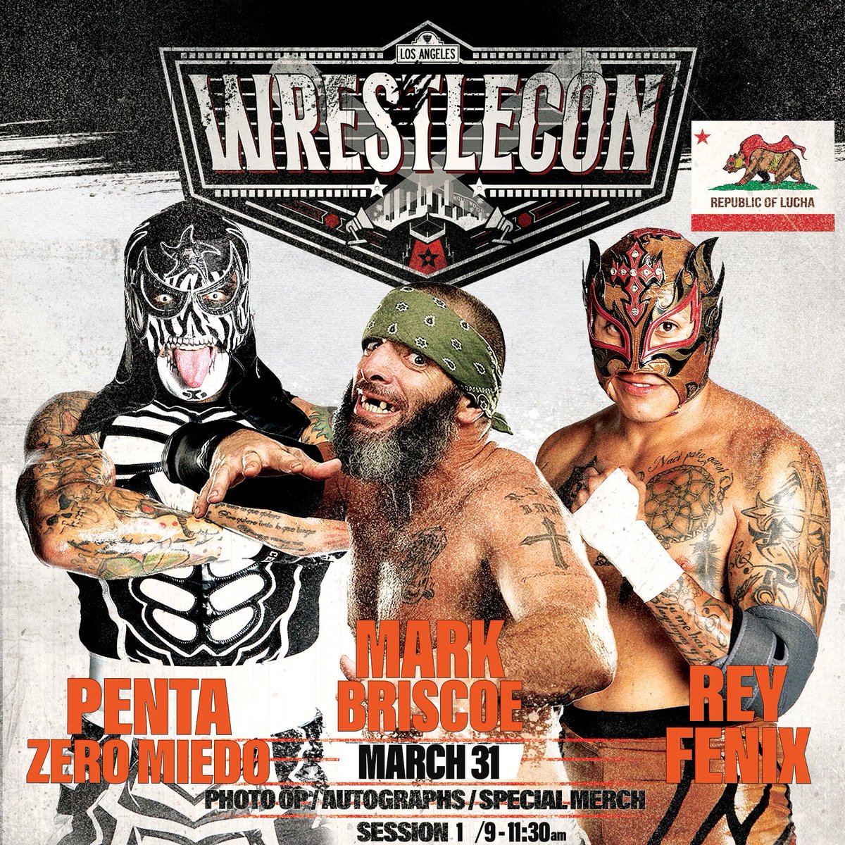 LuchaBrothersmx's tweet photo. ⭐️WRESTLECON MEET &amp; GREET SCHEDULE!⭐️

Session 1 Lucha Bros + Mark Briscoe: 9a -11:30a

Session 3 Mark Briscoe 9a -11a
Session 3 Lince Dorado 10a-12p
Session 3 Lucha Bros + Alex 12p-2p

⭐️Presale tix at 20% off:
https://t.co/iy2kved0t6
⭐️Session 3 day pass available! https://t.co/dkTBff1WjZ