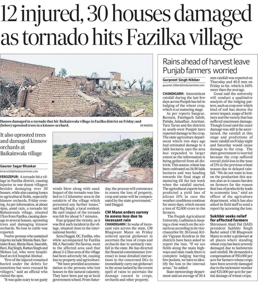 SukhpalKhaira's tweet photo. We @INCIndia urge @BhagwantMann to provide immediate relief to poor of Baikanwala where 30 homes have been damaged &amp; similarly relief to lacs of acres wheat crop damaged due to incessant rains. I hope @ArvindKejriwal will keep his Delhi type relief promise of full compensation. https://t.co/BynwWf2YwJ