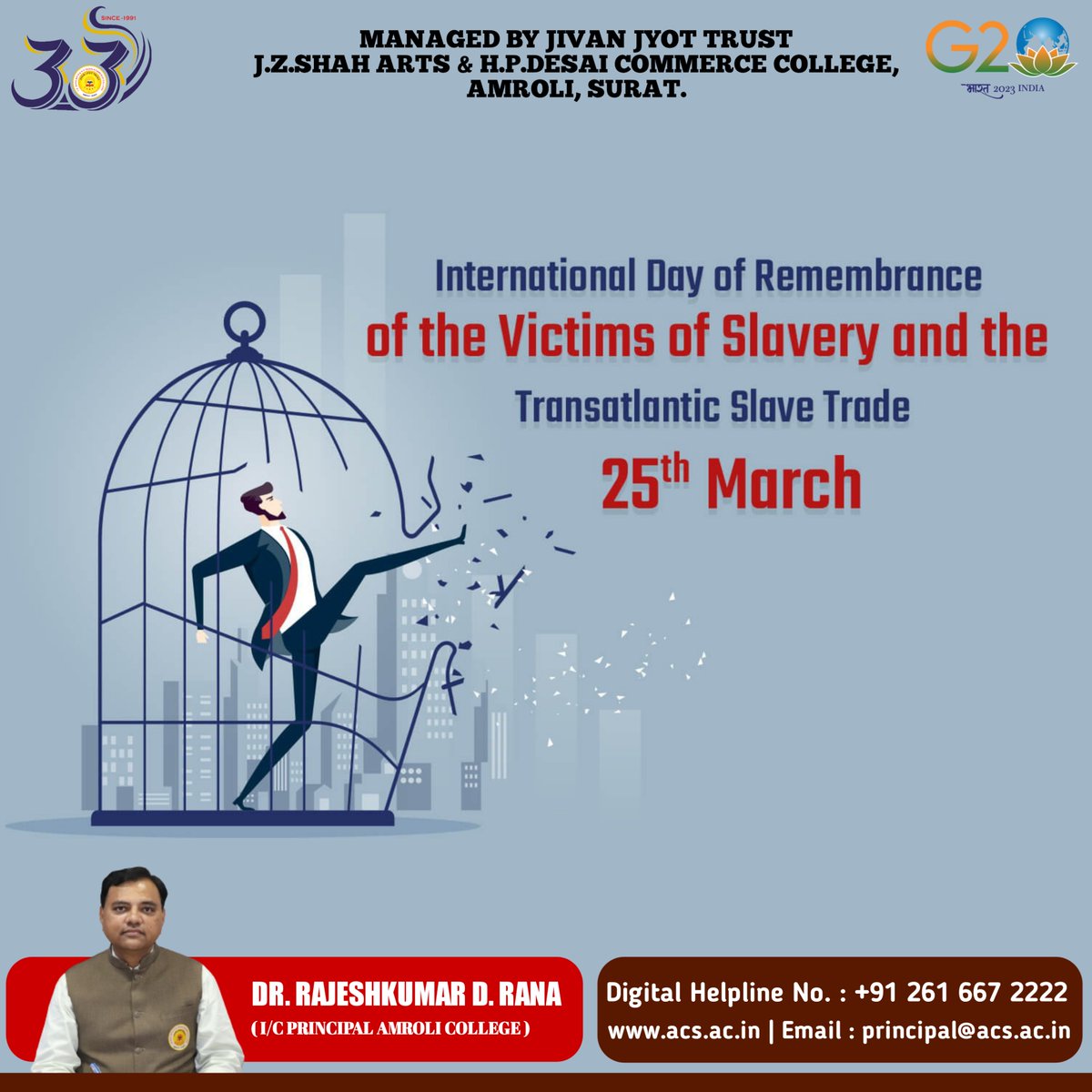 Fighting Slavery's Legacy of Racism Through Transformative Education
#amroli #amrolicollege #Bestcollege #Topcollege #JZShah #HPDesai #internationaldayofremembranceofthevictimsofslavery