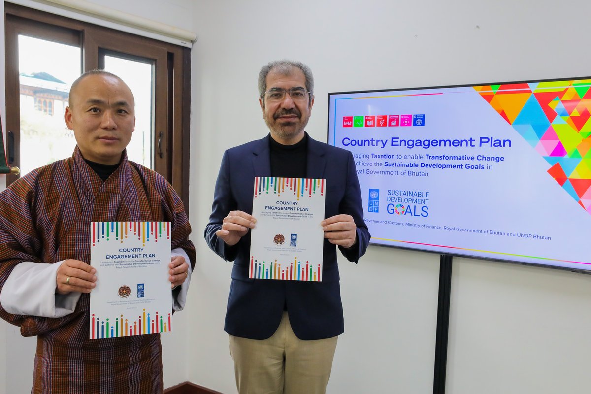 UNDP_Bhutan's tweet photo. #UNDP ๐ง๐น & the finance ministry #RGoB signed the Country Engagement Plan for #Tax4SDGs.
This will 1โฃ enhance domestic resource mobilization 2 finance ๐ง๐น's dev priorities2โฃbuild capacity of tax professionals 2 strengthen administration & 3โฃalign tax & fiscal policies w/ #SDGs https://t.co/0fV05jlQXY