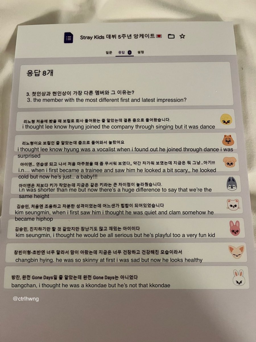 ctrlhwng's tweet photo. Stray Kids 5th debut anniversary questionnaire [eng trans]

Question 1~4 https://t.co/auH3F1R4bG