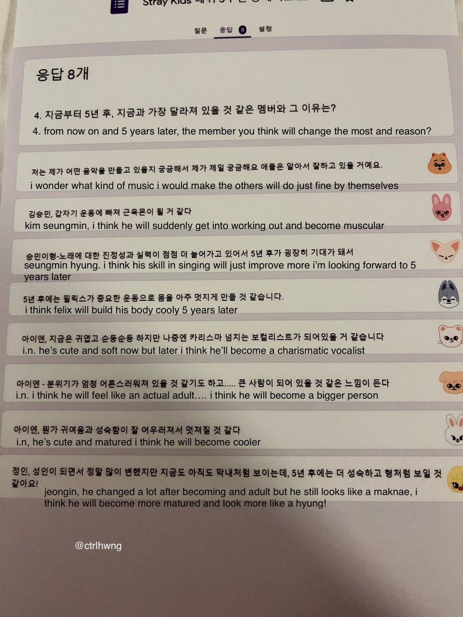 ctrlhwng's tweet photo. Stray Kids 5th debut anniversary questionnaire [eng trans]

Question 1~4 https://t.co/auH3F1R4bG