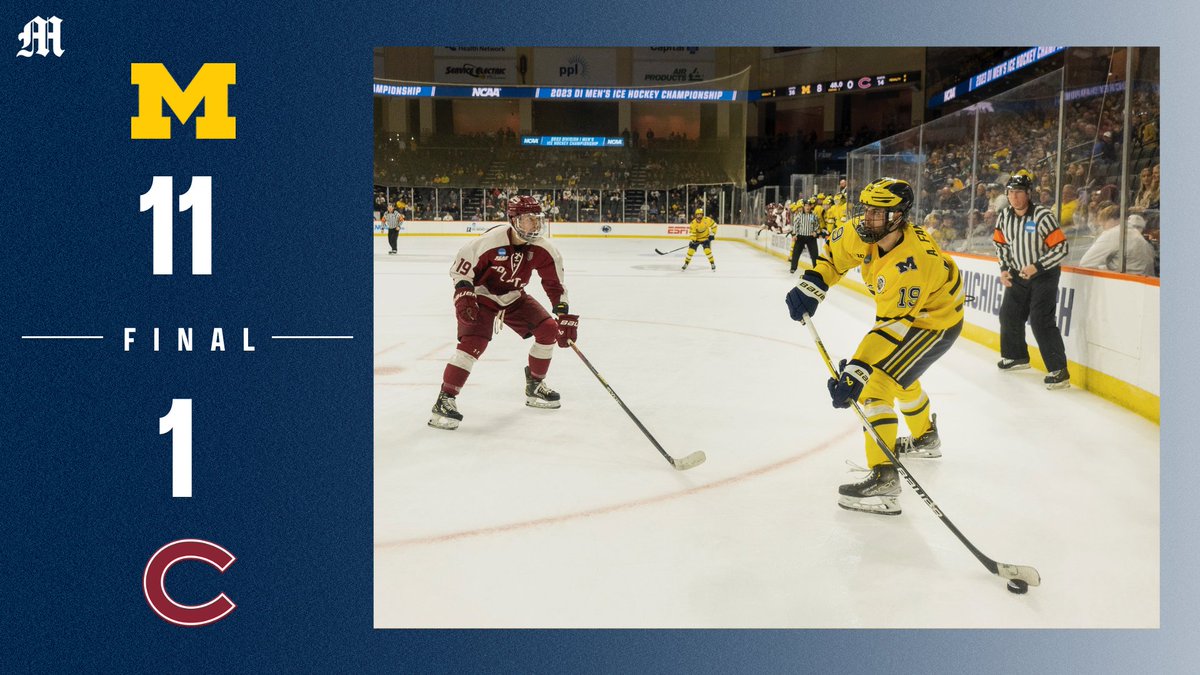 theblockm's tweet photo. In an offensive onslaught, @umichhockey soundly defeated @ColgateMIH, 11-1, to advance to the Allentown Regional Final. https://t.co/Kzi5RSsFe7