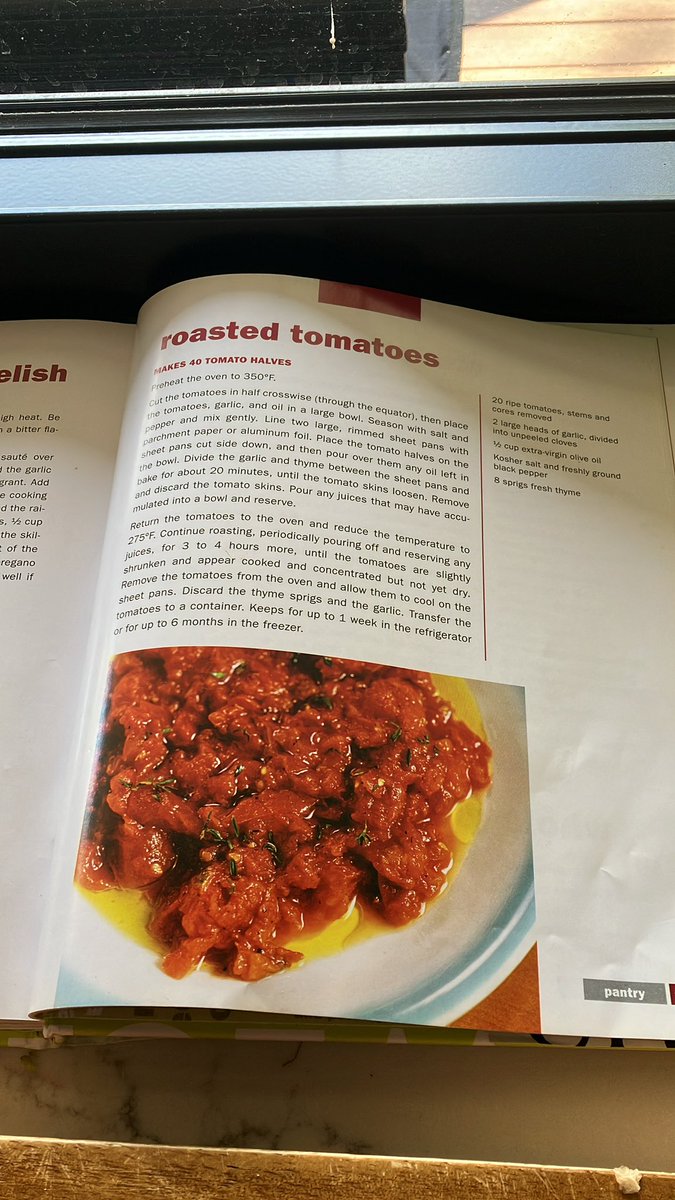 dukeymadison's tweet photo. @tomcolicchio  making roasted tomatoes from wichcraft book and it says to reserve the juice from roasting. What do I do with the reserved juice? https://t.co/H4iep6G4Vb