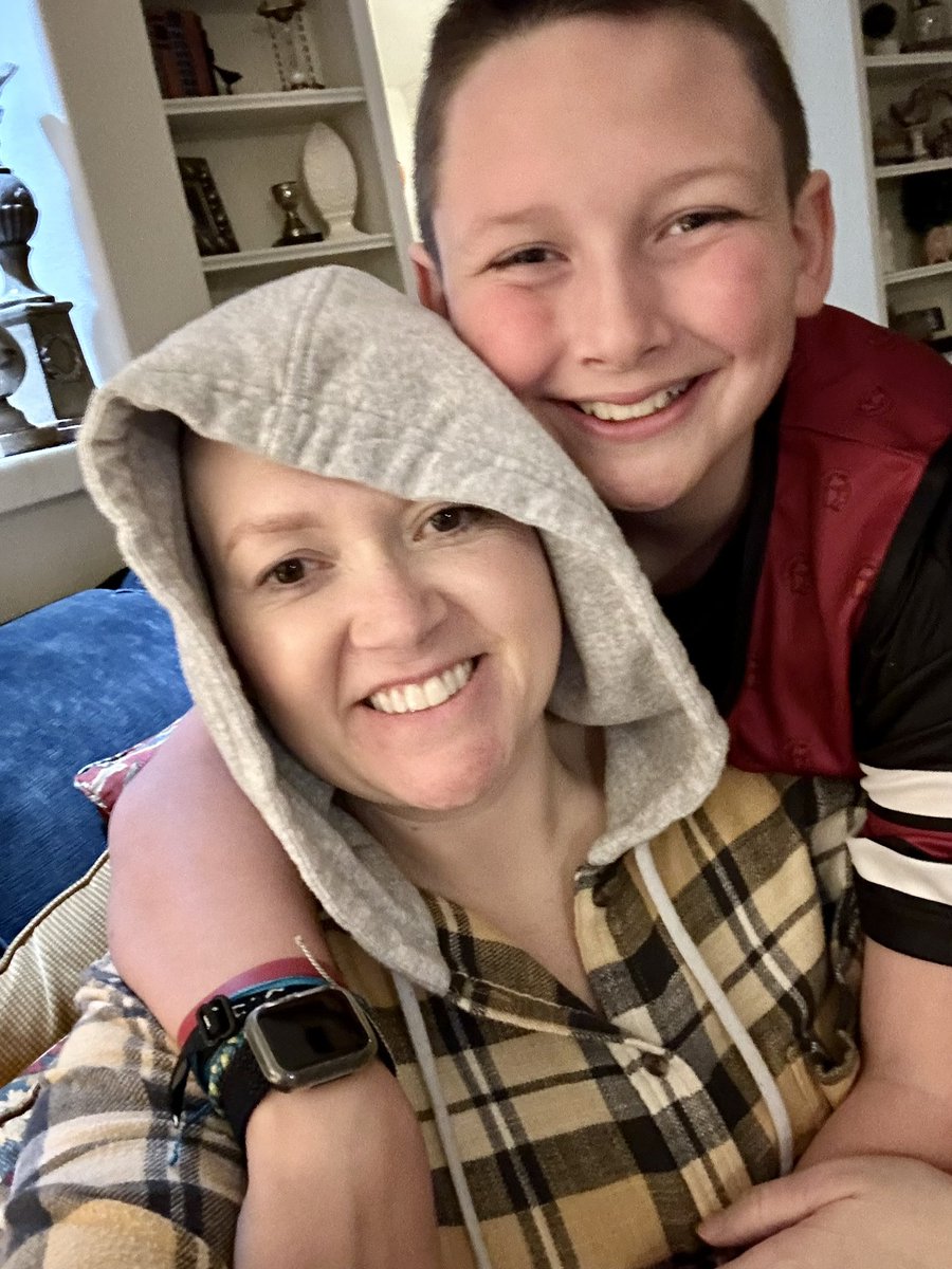 CoachAdamGaylor's tweet photo. Chemo #5 for @MrsCoachGaylor &amp; yet again, she DESTROYED it! Dad had to run up to Olathe, KS for @addyson_gaylor soccer games, while Cason is the man of the house tonight, taking care of momma! https://t.co/8XI6VWKlJd