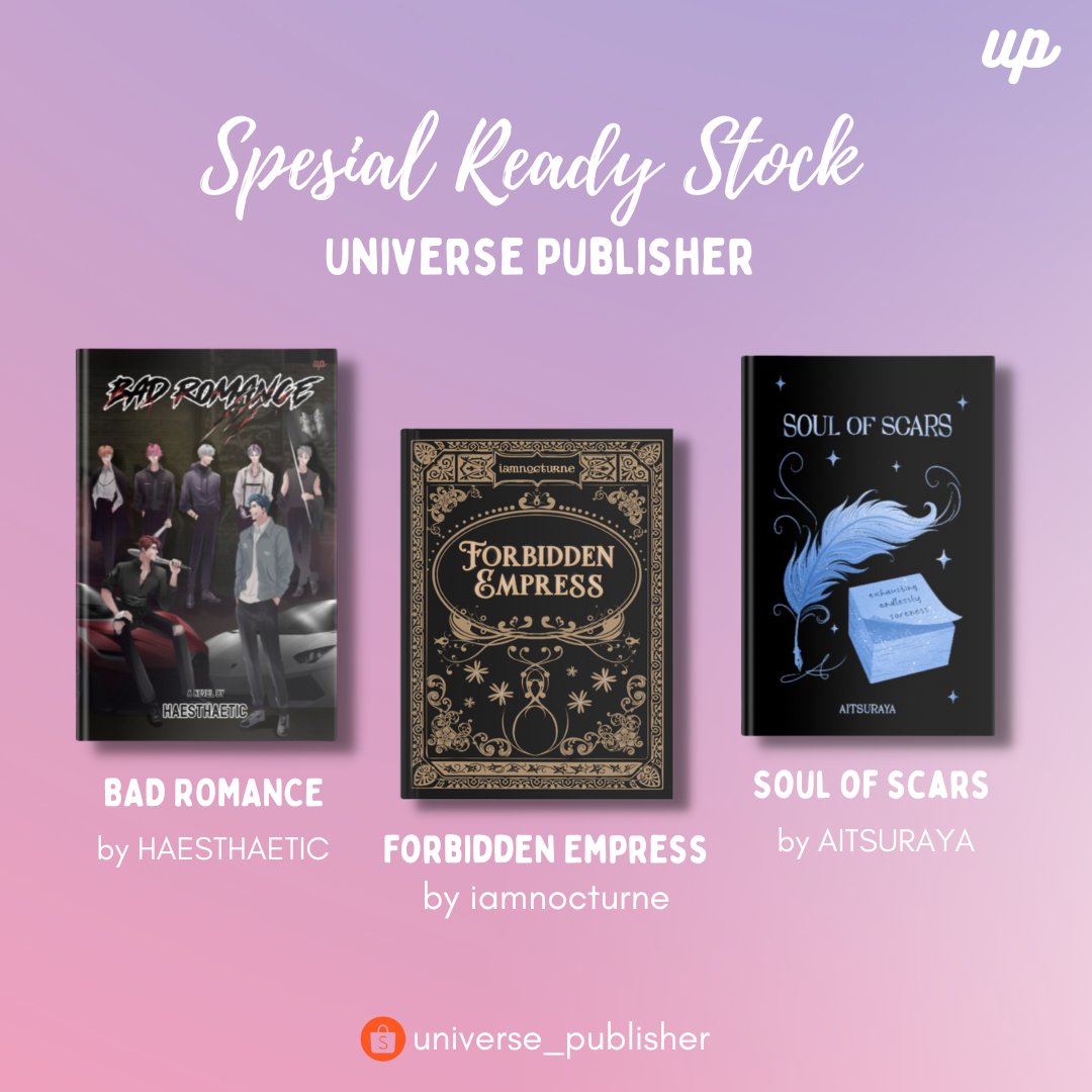 HAPPY WEEKEND SEMUANYA ☀️☀️

Udah pada bangun belum? MinUP bawa spesial ready stock nih untuk ketiga buku; Bad Romance by <a href="/haesthaetic/">harve—rest</a>, Forbidden Empress by @nocturegulus, dan Soul of Scars by <a href="/aitsuraya/">rai //logout</a>. Ready stock-nya LIMITED BGT, Ayo serbu sebelum kehabisan!
