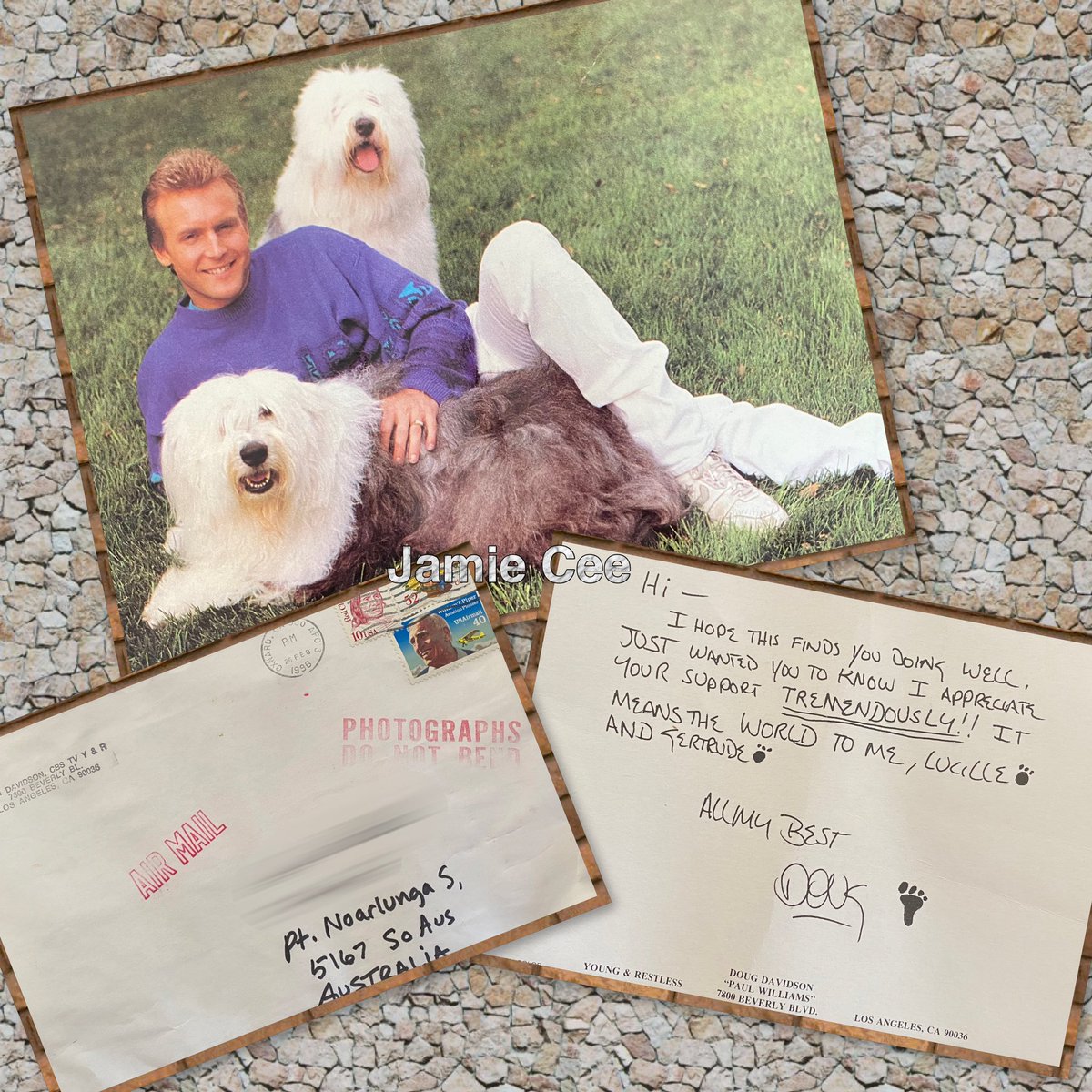McJamiecee's tweet photo. @DougDavidsonYR I’ve been going through boxes and look what I found! Sent  1996. I was thrilled to receive this, it was my first mail from USA and from the gorgeous Doug Davidson (Paul) my favourite character 😍in Y&amp;R! https://t.co/kCuhvzvXgk