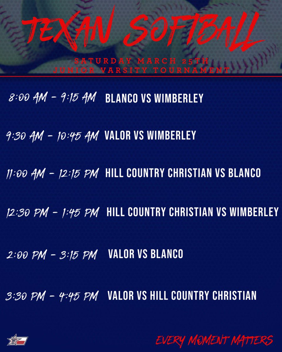 Join us Saturday, for our JV Round Robin Tournament. Come support our girls!!!
TEXAN PRIDE!
TEXAN SOFTBALL… Every Moment Matters