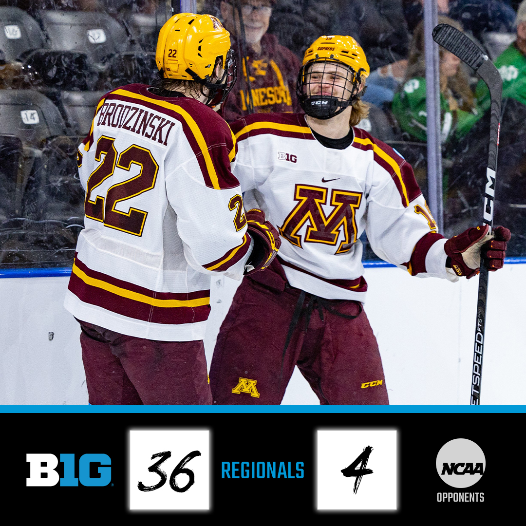 ✅  Half of the 8 remaining teams come from #B1GHockey. Big Ten teams have outscored opponents, 36-4, in the NCAA Tournament.