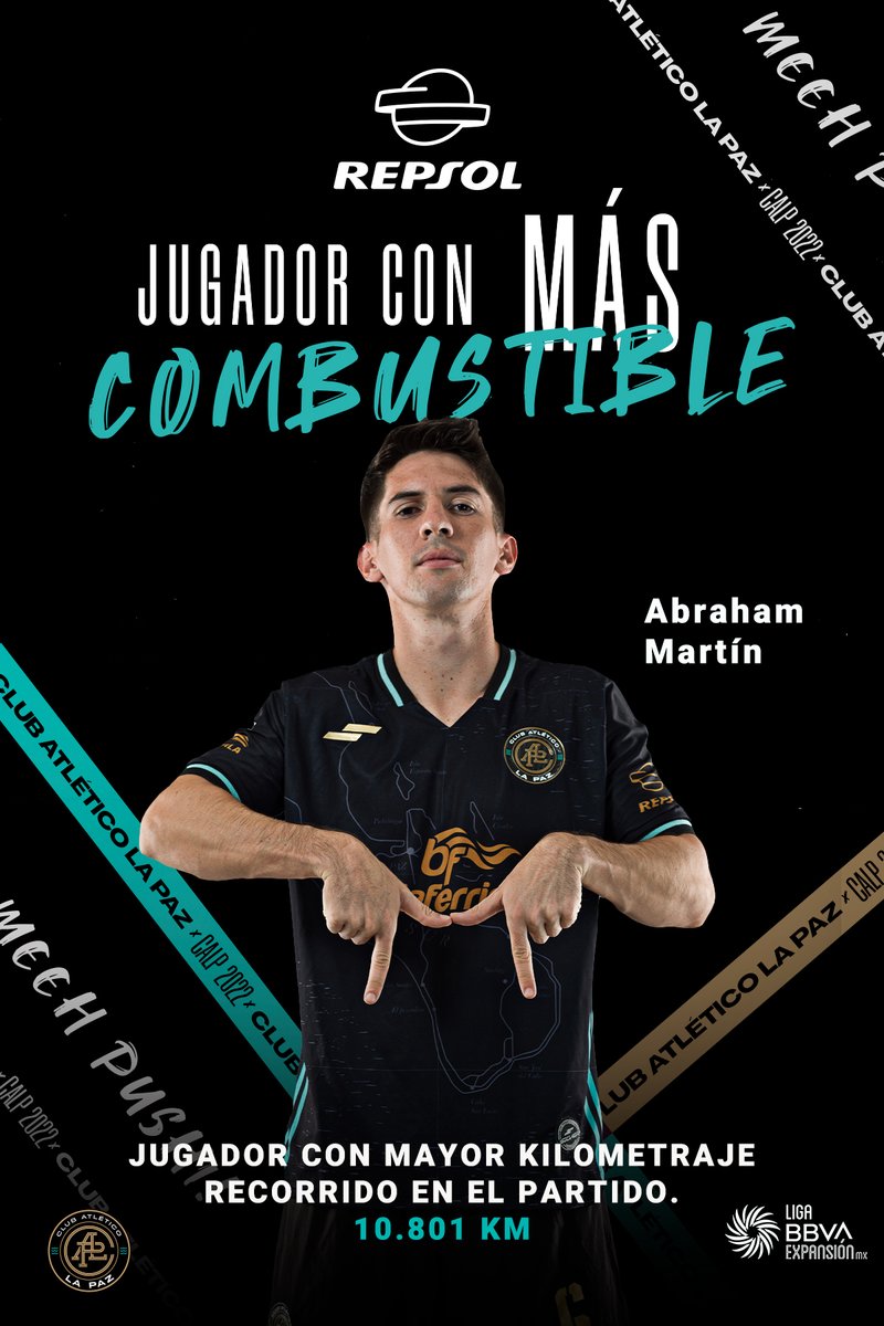 atleticolapaz's tweet photo. ⛽️ I @repsolmexico presenta: El jugador con más combustible de la jornada 13.

Un recurrente, Abraham Martín es el jugador con más combustible en el partido ante @AlebrijesOaxaca, al recorrer 10.801Km.

¡Tremendo Chicha 🥵! 

#SomosPAZion https://t.co/OOhreSyDHm