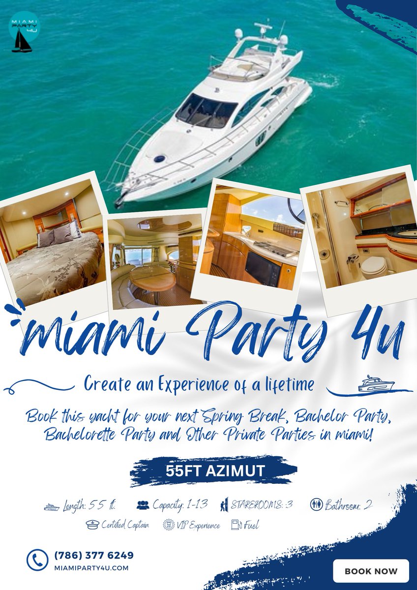 MiamiParty4u's tweet photo. Miami Party 4U specializes in luxury yacht rentals in Miami and Party Boat Charters. Celebrate your special occasion in one of our luxury Miami Yachts and explore Miami by the water. Call us at (305) 721 8902 or Visit https://t.co/oWFIs56XgW to learn more about 55' Azimut. https://t.co/zCBt1LQiS5