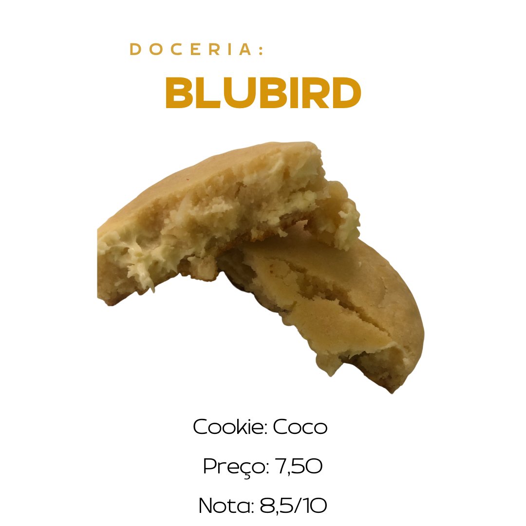 matheus_hobbies's tweet photo. Doceria: Blubird @blubirdconfeitaria

Cookie: Coco

Preço: R$7,50

Nota: 8,5/10

Crítica: Massa macia, apesar do pouco recheio, é um cookie muito saboroso que realça o sabor de coco. Achei o preço justo também. #cookie #blubird #coco https://t.co/spzPzKQuM6