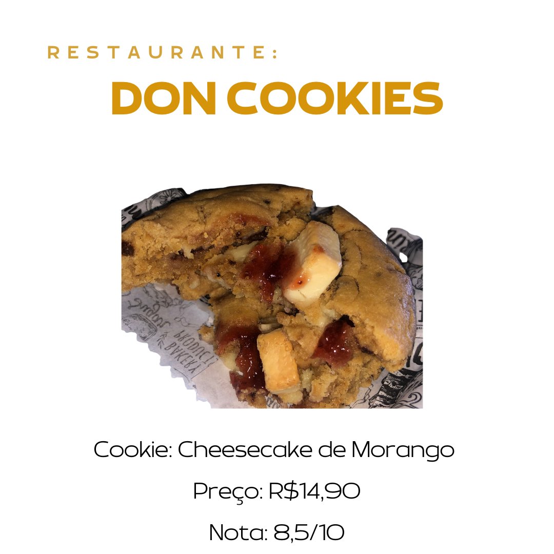 matheus_hobbies's tweet photo. Restaurante: Don Cookies 

Cookie: Cheesecake de Morango

Preço: R$14,90

Nota: 8,5/10

Crítica: Cookie mto saboroso, massa boa, bom recheio, nunca tinha provado esse recheio para cookie. Pediria novamente, apesar do preço um pouco elevado. #cookie #cheesecake #morango https://t.co/ViFjFpxHQm