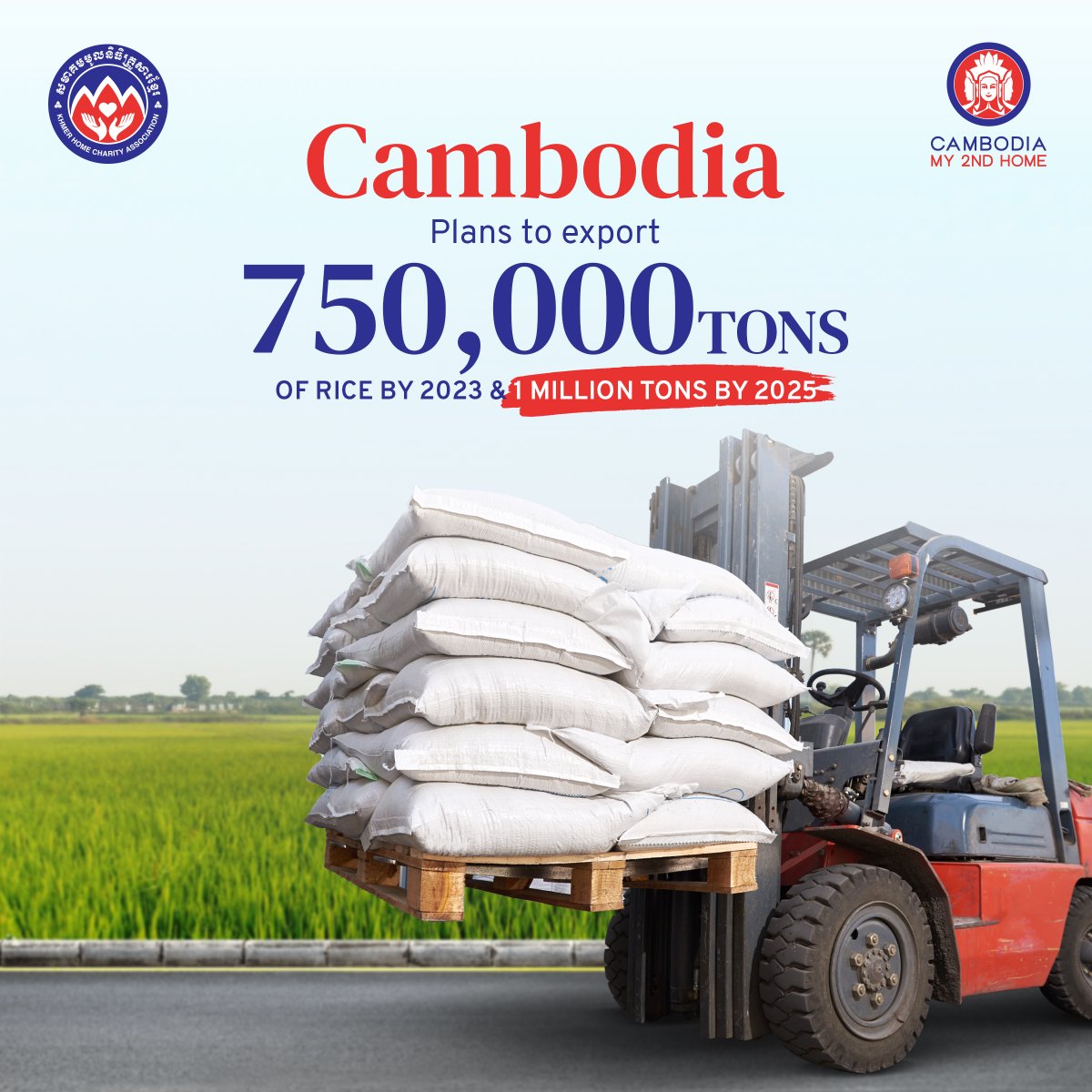 cambodia2ndhome's tweet photo. The Cambodian Agriculture Federation has a strategic plan to export 750,000 tons of rice by 2023 and 1 million tons by 2025 with support from private companies and CRF-EXPORT CONS ORIUM. 

#CambodiaMy2ndHome #CambodiaMySecondHome #CM2H #KHmerHomeCharityAssociation #KHCA https://t.co/1e8AXbeDKO