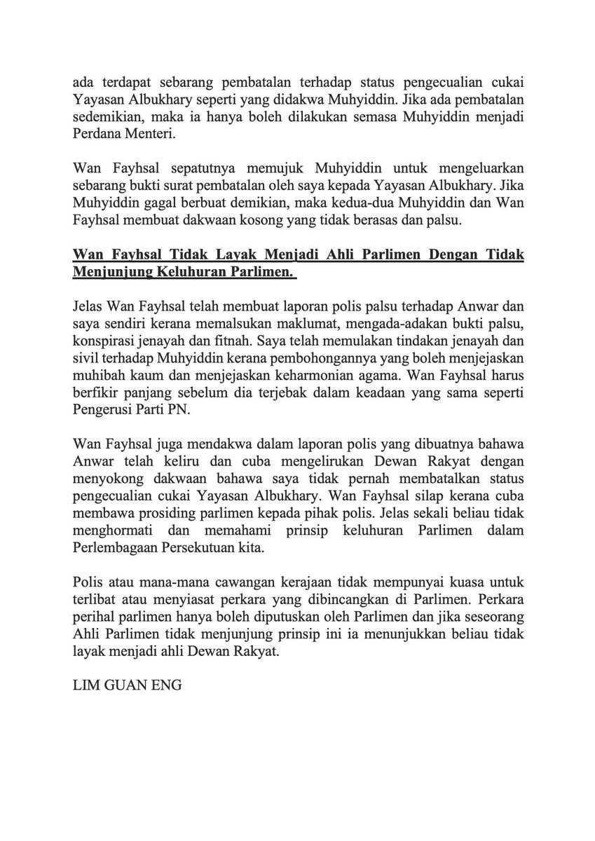 guanenglim's tweet photo. Wan Ahmad Fayhsal Telah Melakukan Kesalahan Jenayah Dengan Membuat Laporan Polis Palsu Terhadap Perdana Menteri Dan Saya. https://t.co/MH90BOnhmR