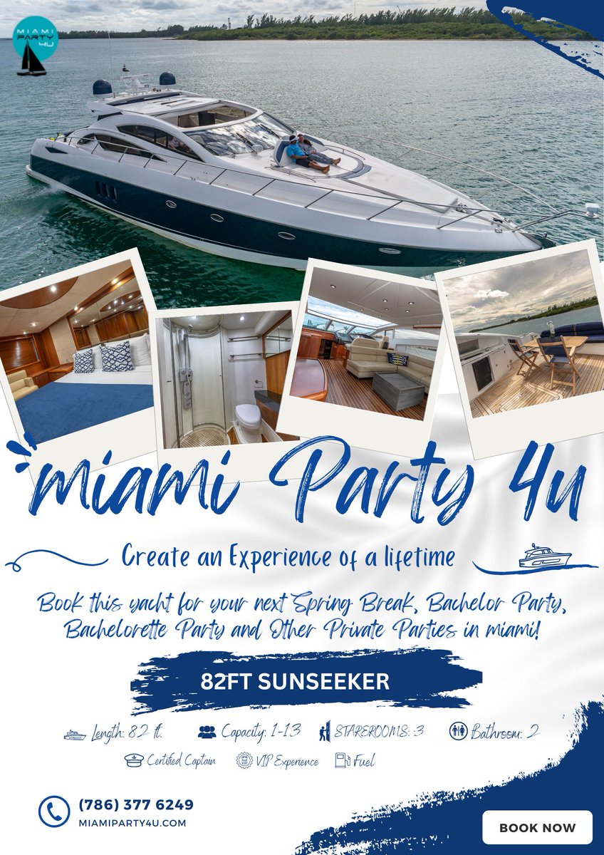 MiamiParty4u's tweet photo. Miami Party 4U specializes in luxury yacht rentals in Miami and Party Boat Charters. Celebrate your special occasion in one of our luxury Miami Yachts and explore Miami by the water. Call us at (305) 721 8902 or Visit https://t.co/4zseez2Xdv to learn more about 82' Sunseeker. https://t.co/uWhpj16XNf
