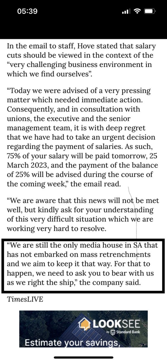 KevinMcCallum's tweet image. This is an utter disgrace and a barefaced lie.
To cut salaries with no warning is shocking.
To say Independent Media is the only SA media house that has “not embarked on mass retrenchments” is a lie. They have had waves of retrenchments.