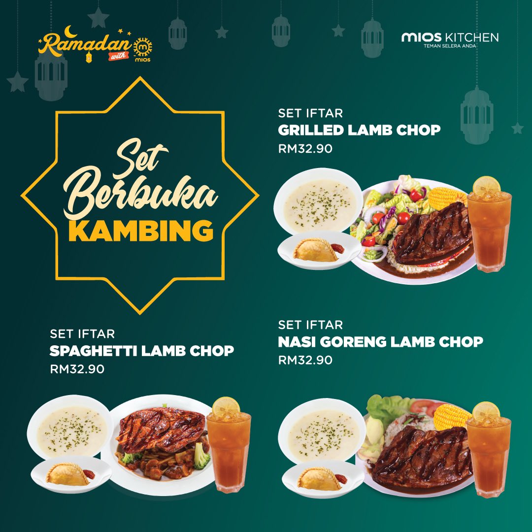 mioskitchen's tweet photo. MENU-MENU RAMADAN DI MIOS KITCHEN 🤩

Salam Ramadan! Jom iftar di Mios Kitchen! Kami tawarkan menu seperti:

1. Set Talam Simpul Kaseh
2. Set Berbuka Kambing
3. Set Berbuka Ayam
4. Air Special Ramadan &amp; Dessert

Boleh dapatkan di semua cawangan kami 😍

https://t.co/F7L1loRXZk https://t.co/4NgFVVLqQ6
