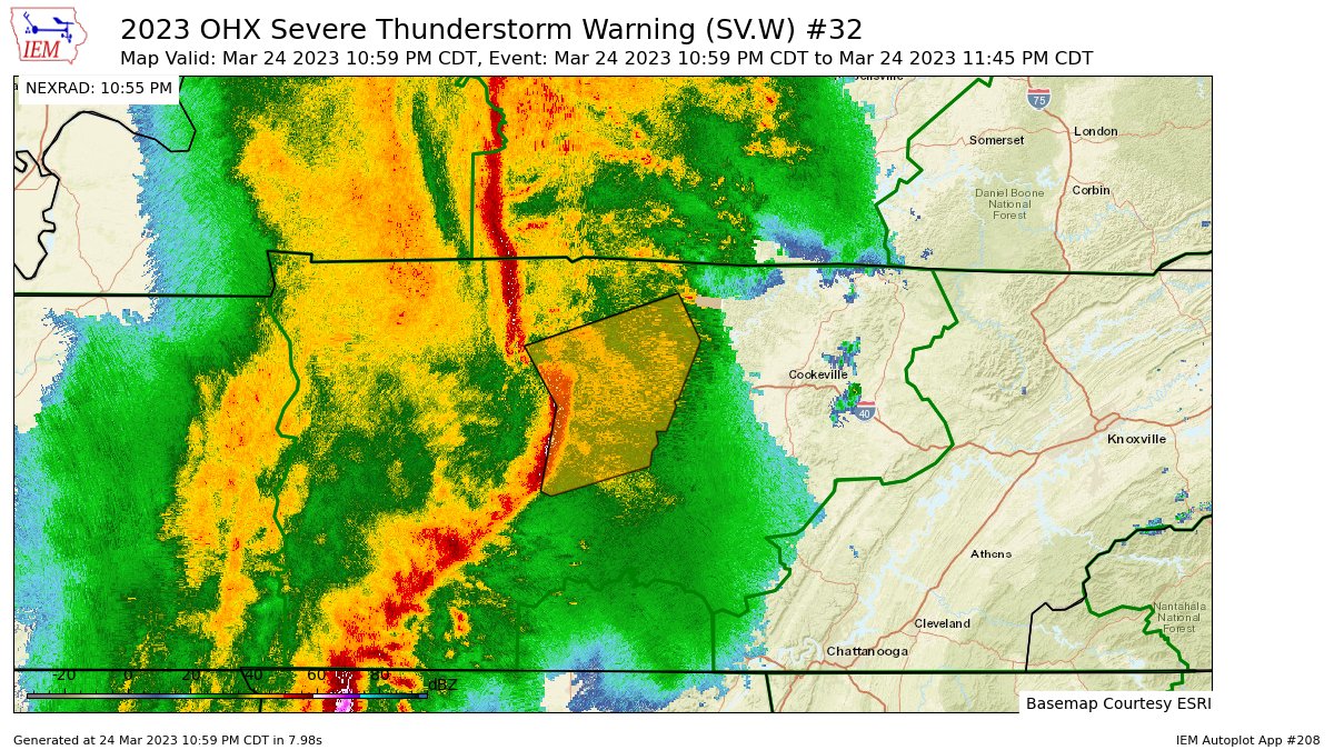 NashSevereWx's tweet photo. OHX issues Severe Thunderstorm Warning [damage threat: CONSIDERABLE, wind: 70 MPH (RADAR INDICATED), hail: <.75 IN (RADAR INDICATED)] for Davidson, Macon, Rutherford, Smith, Sumner, Trousdale, Williamson, Wilson [TN] till 11:45 PM CDT https://t.co/9EyYrE808T https://t.co/CxG7gLwnol