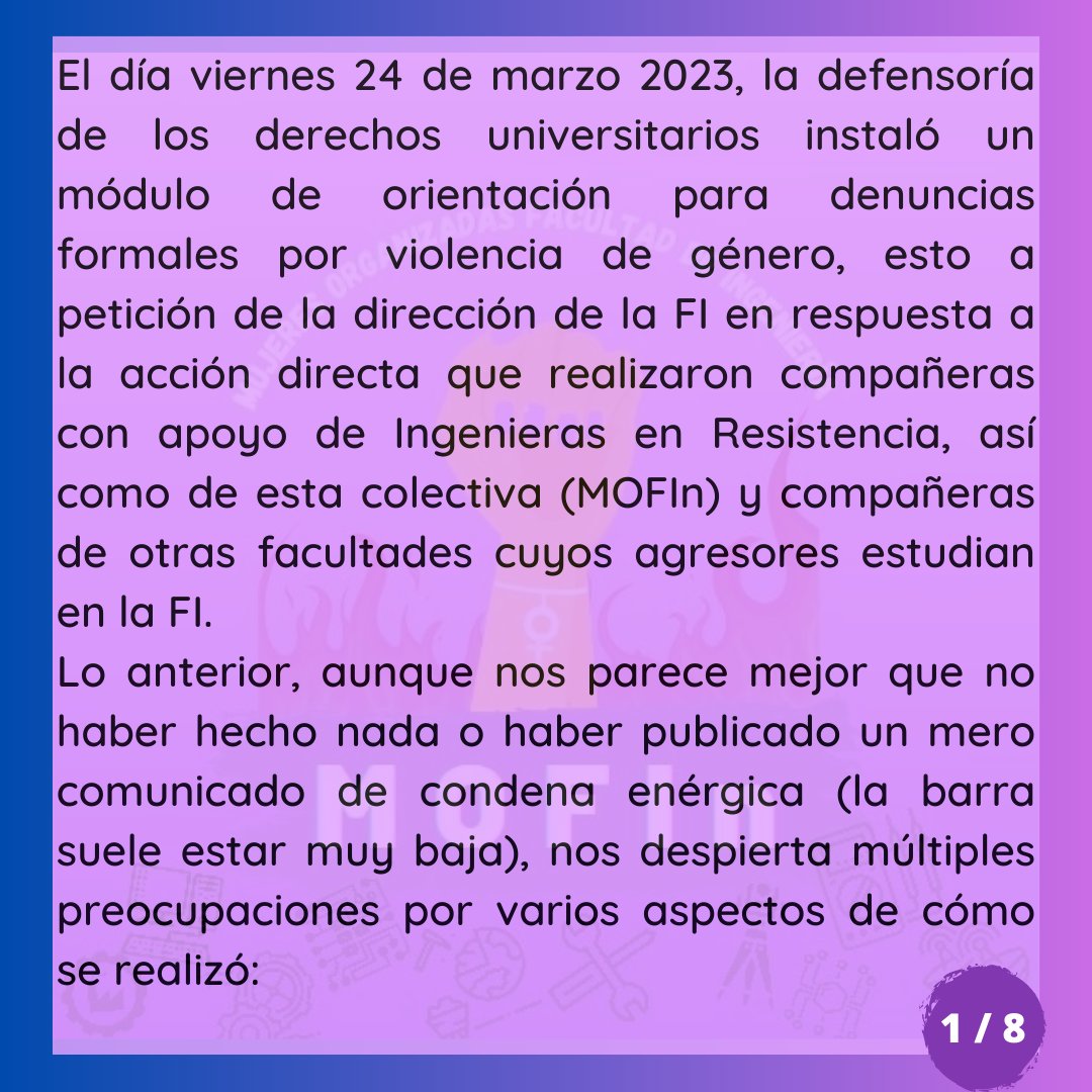RMofin's tweet photo. ya que nos arrobaron, abrimos hilo 🧵 sobre nuestras impresiones las acciones de atención a denuncias formales que ha tomado la dirección de la FI entre ayer y hoy. Queremos acciones cuya primera prioridad sean las necesidades de las compañeras agredidas. https://t.co/tConeMnhJB