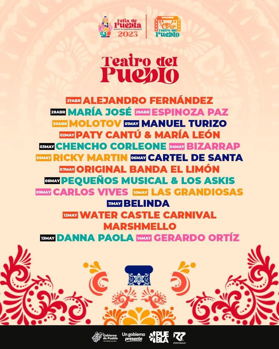 Espectro_tw's tweet photo. Cartelera oficial del Teatro del Pueblo de la #FeriaDePuebla2023 serán 17 noches llenas de música 🔥 https://t.co/gZTMmeLkEl