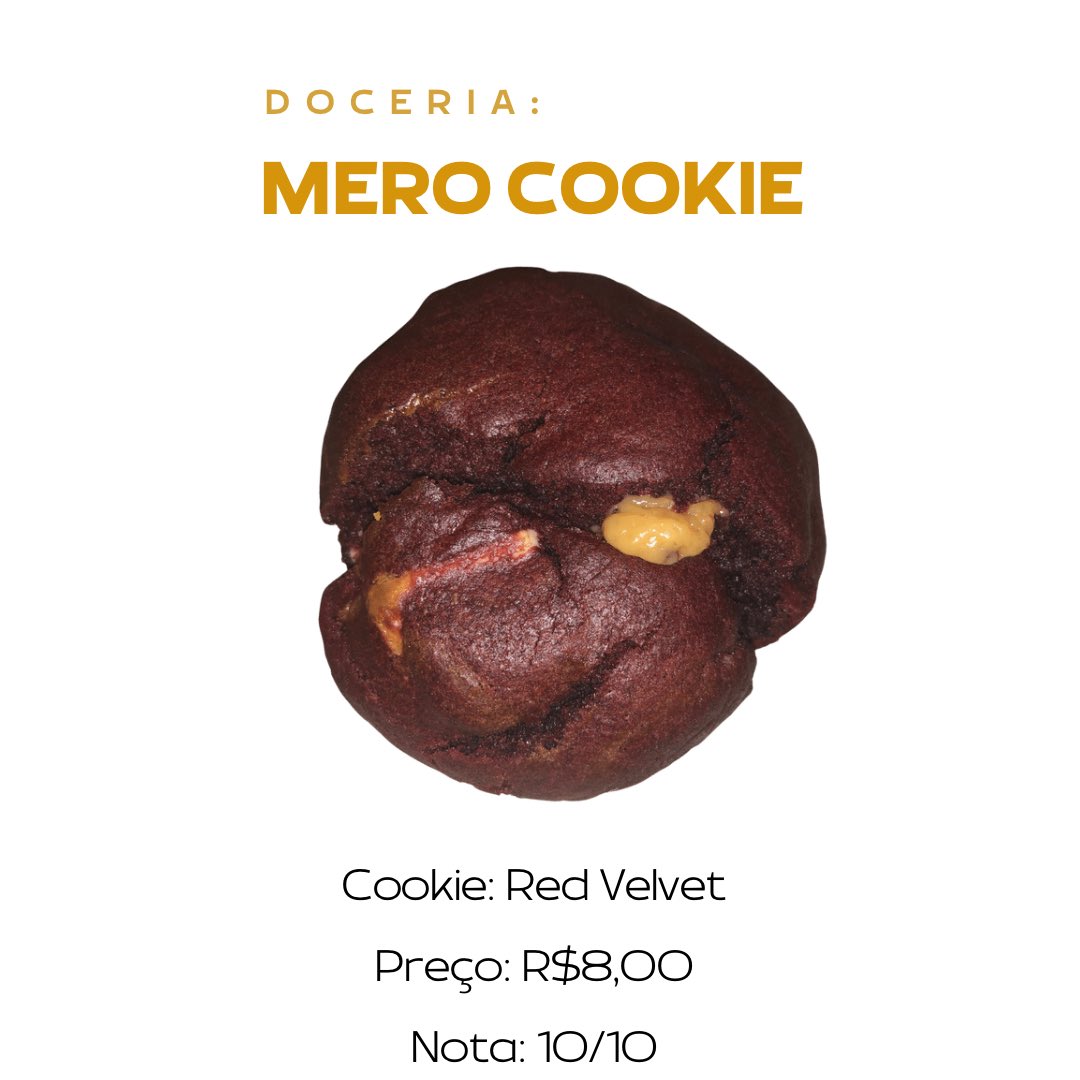 matheus_hobbies's tweet photo. Doceria: Mero Cookie @merocookie 

Cookie: Red Velvet 

Preço: R$8,00

Nota: 10/10

Crítica: Um dos melhores red velvet que eu já comi, além do creamcheese doce, contém chocolate branco e é grande. Preço justo pela qualidade #cookie #redvelvet #merocookie https://t.co/OWXJhQhoF7