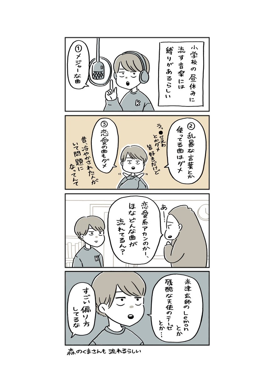 お昼の校内放送は主に給食の紹介と学校クイズとかではあるらしいけど

#けいちゃんとゆうちゃん 