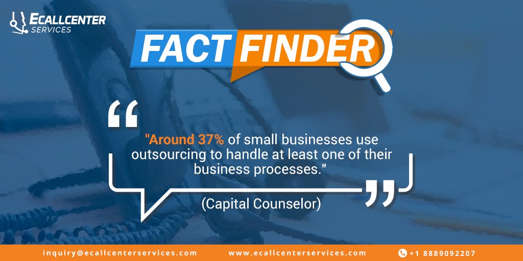 EmenacCCS's tweet photo. "Around 37% of small businesses use #outsourcing to handle at least one of their business processes."🤗
#factfinder #customercare #livecustomerservice #callcenterservices #customersupport #customersupportservices #callcenter #ECallCenterServices https://t.co/2ECabEjq0u