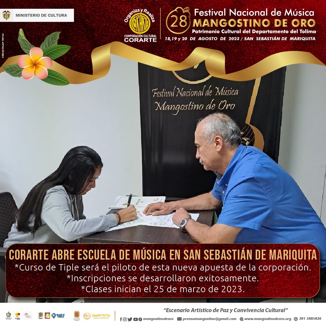 MANGOSTINODEORO's tweet photo. Este sábado inician las clases de la #EscueladeMúsicaCORARTE, proyecto que buscará aportar al desarrollo de talentos de niños, jóvenes y adultos de #SanSebastiánDeMariquita y del #Tolima. Comenzamos con #Tiple y ya tenemos el primer grupo de inscritos.  #EnMariquitaNosVemos https://t.co/jy1aj228s1