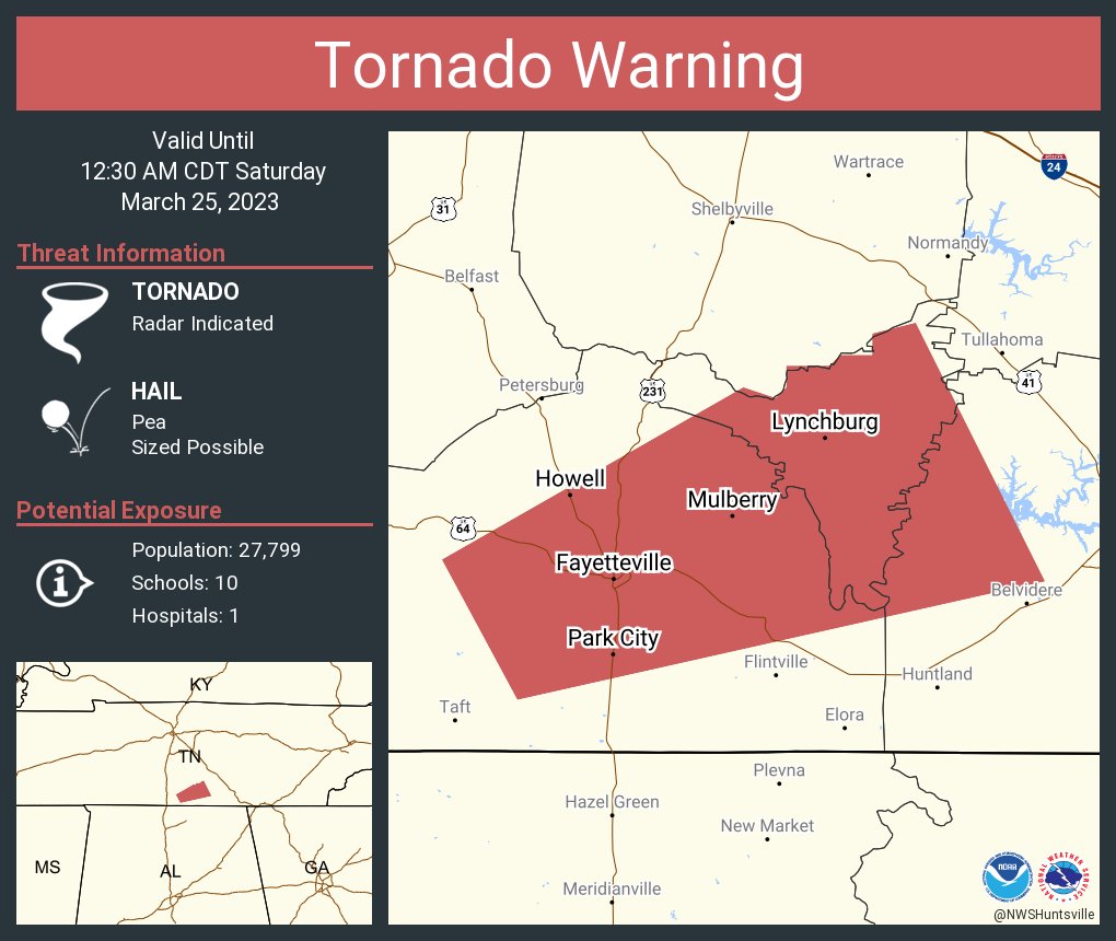 NWS Tornado on Twitter "Tornado Warning including Fayetteville TN