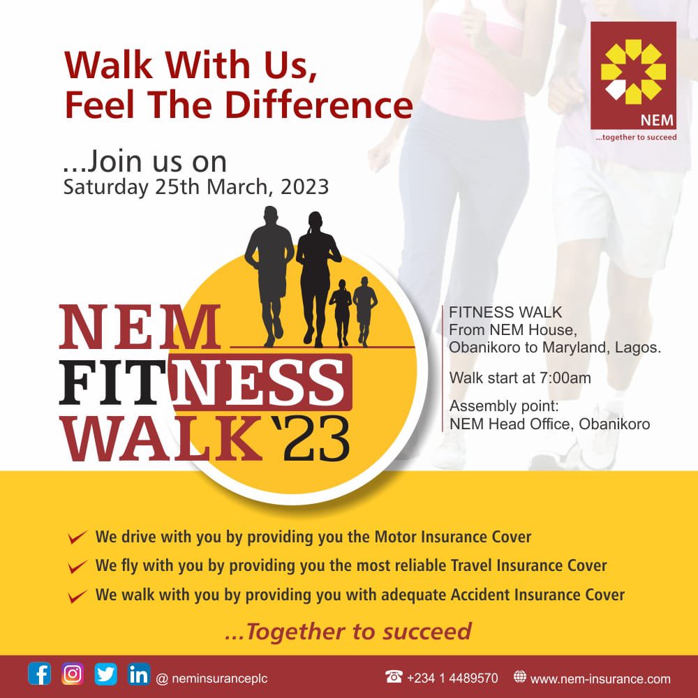 neminsuranceplc's tweet image. Come walk with us today and feel the difference. 
Join us by 7 am and boost your physical health.

#Fitnesswalk #Fitness #walkmore #cardio #fitlife #healthylifestyle #exercise #NEMInsurancePlc #BeNEMsure