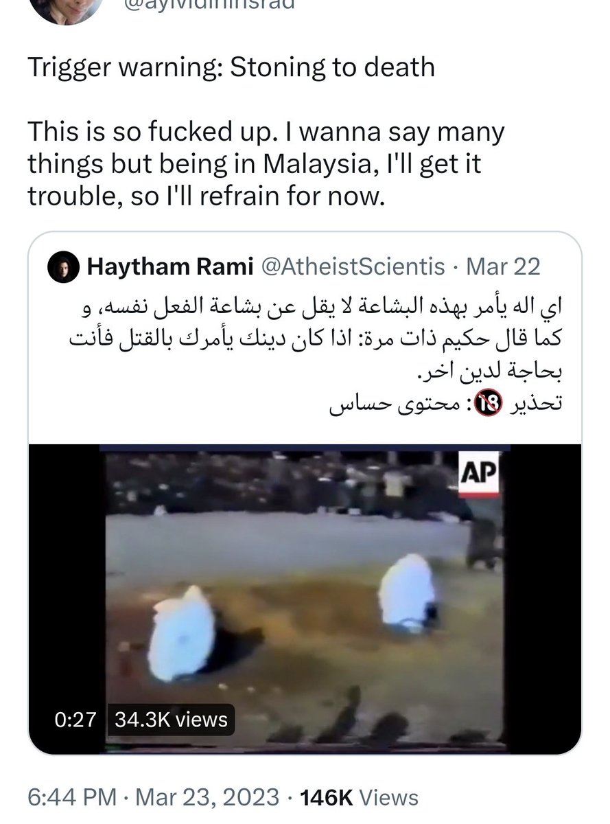 ibjela's tweet photo. Bila baca KRT pasal suami curang, mengamuk mengecam maki hamun, cakap baik mampus baik mati potong je kone suami tu.

Bila tgk video penzina muhsan kena hukum rejam sampai mati, melalak tak berperikemanusiaan pulak.

Demikianlah perempuan, jantina yg tak boleh memimpin. https://t.co/DmQpNy8z2f