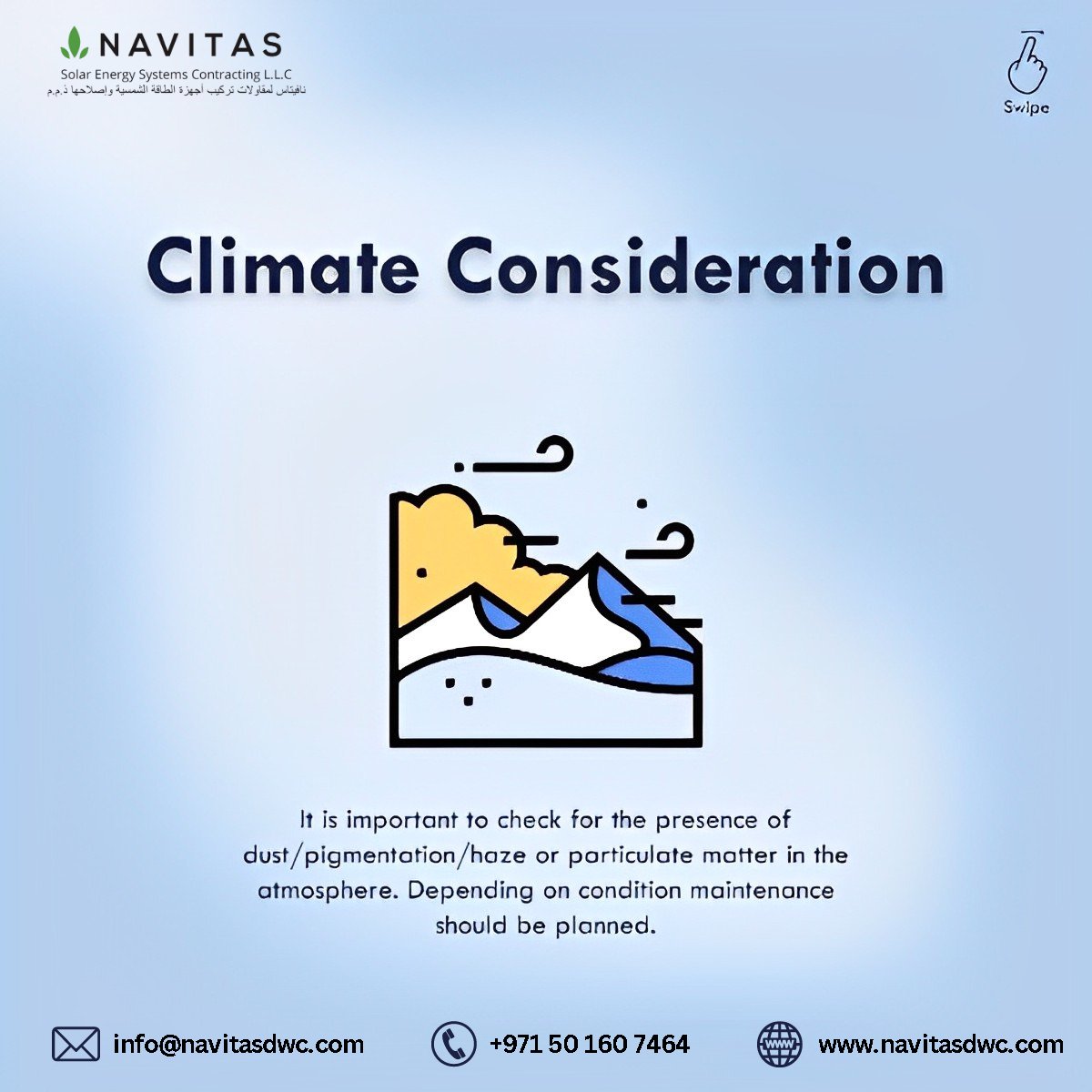NavitasSolarEng's tweet photo. This post takes a look at the general factors to be considered to self-test the feasibility of a rooftop solar PV system installation

It’s time to go solar, it’s time for #NavitasDubai
#SolarUAE#ShamsInitiative #Navitassolar #solarenergy #SolarContracting #SolarConsultant #SOLAR https://t.co/pUkvRFqyXA