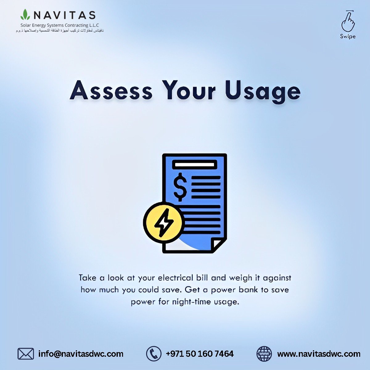 NavitasSolarEng's tweet photo. This post takes a look at the general factors to be considered to self-test the feasibility of a rooftop solar PV system installation

It’s time to go solar, it’s time for #NavitasDubai
#SolarUAE#ShamsInitiative #Navitassolar #solarenergy #SolarContracting #SolarConsultant #SOLAR https://t.co/dgYEJdPrzO
