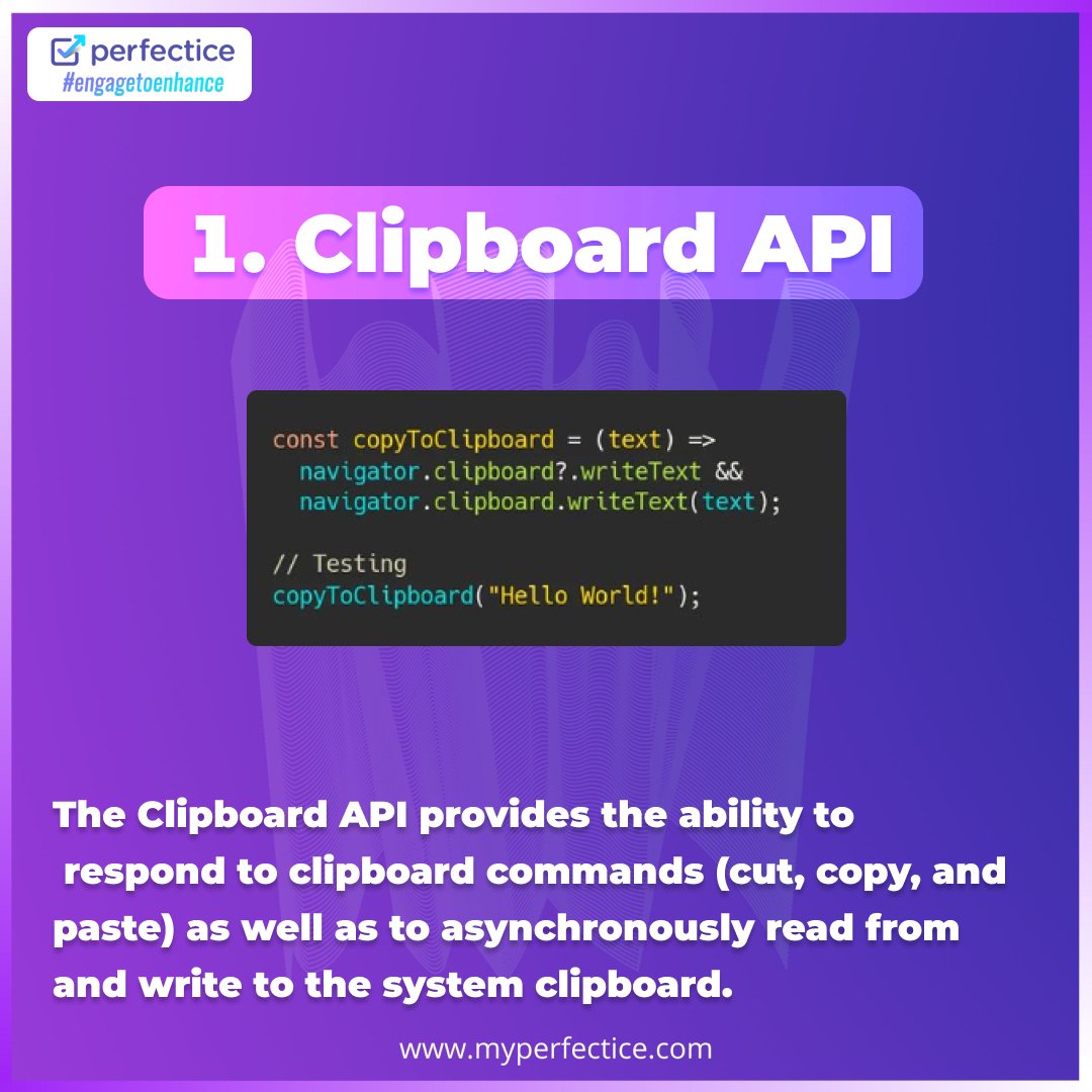 myperfectice's tweet photo. JavaScript web APIs are essential tools for web developers to provide a better user experience.
#myperfectice #perfectice #engagetoenhance #coding #coder #reactjs #java #upskill #developer #computerscience #programming #javascript #frontend #git #api #programminglife #thedevlife https://t.co/9XscJ3tkoI
