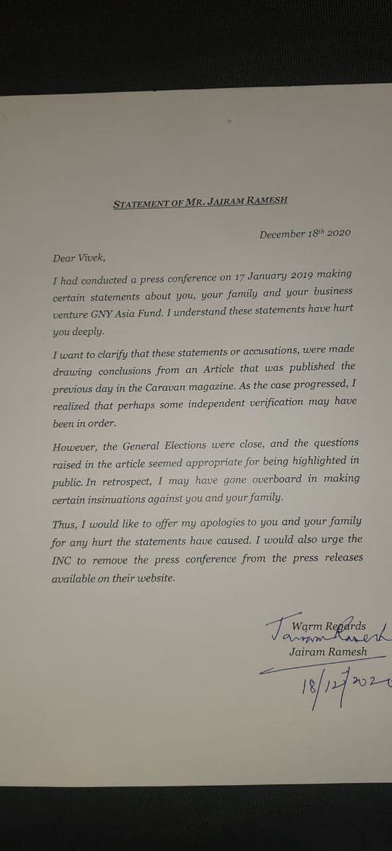 AnkurSingh's tweet photo. Jairam Ramesh is Rahul Gandhi's Advisor and just like Rahul he also makes baseless allegations, like against Vivek Doval.

But after Vivek Doval filed criminal defamation case, @Jairam_Ramesh was smart enough to Apologise and save is Parliament membership.

Wonder why he didn't advise Rahul to save his membership?