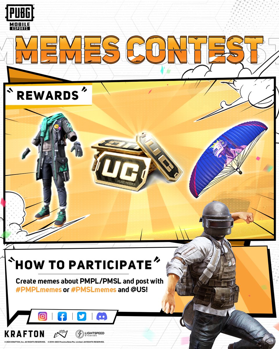 EsportsPUBGM's tweet photo. ๐คMeme Contest!! โจ
Show your talent to win chances for FREE UC and PERMANENT SKINS!!
๐
Event dates๏ผ2023/03/25 - 2023/03/31
More details in the comments!
๐ฅDownload PUBG MOBILE now: https://t.co/z5XoK3TxKj
#PUBGMOBILE #PUBGMESPORTS #PMPLmemes #PMSLmemes #PMPL #PMSL #PMSLSEA https://t.co/UEQOwDgnpn