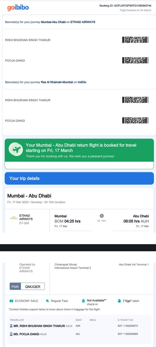 rishibhushan1's tweet photo. My flight booking PNR was QMUQER and added 5kg extra luggage price Rs 6,642 and showed in my tickets at the time of booking after some time it disappeared showing system error. I want refund @EtihadHelp @etihad https://t.co/oDjAhOEg49