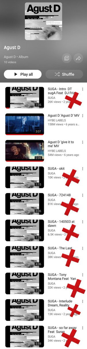 VV79396112's tweet photo. Hello @YouTube @TeamYouTube, it appears that SUGA/Agust D songs has been replaced with unofficial ones on his profile! The original songs had all millions of views!!This issue has been happening over times and there several problems with his profile on YouTube, worse!kindly fix https://t.co/0z9hDUqHcF