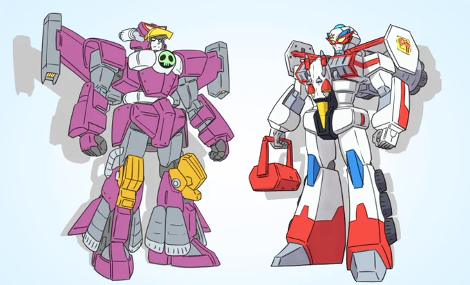 これは以前描いたオタスケマンです。オタスケサンデー号とアンドロメダマ号がロボットに変形したらいいなぁって思いました。 