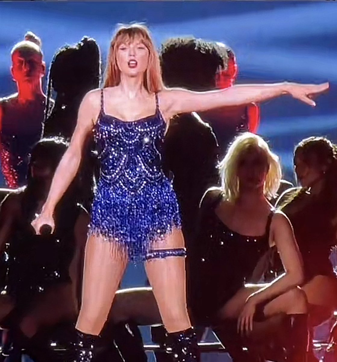 TheSwiftSociety's tweet photo. 📸| @TaylorSwift13 new outfit for 'Midnights' including a leg garter! https://t.co/IxhwVvetgw